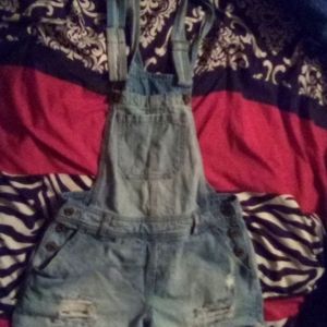 Light wash ripped overalls